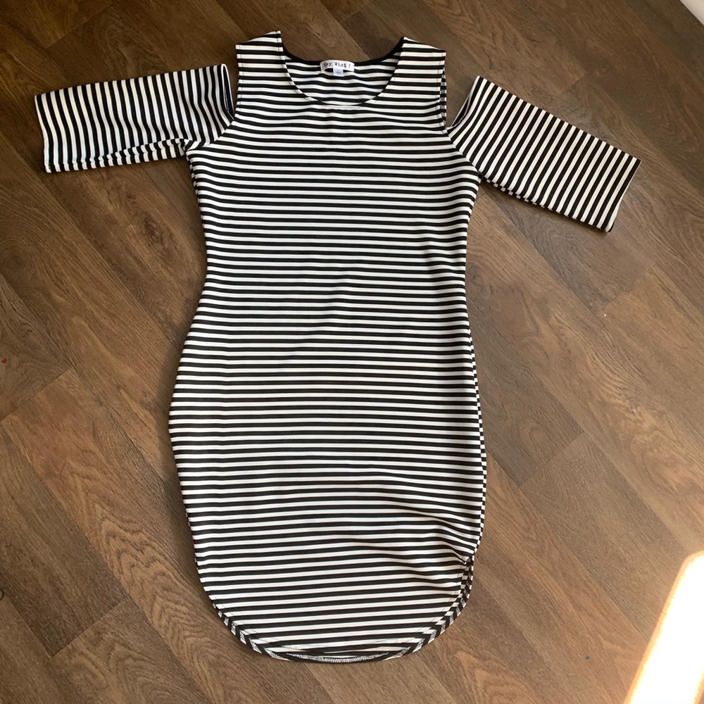 Black and white striped body con dress